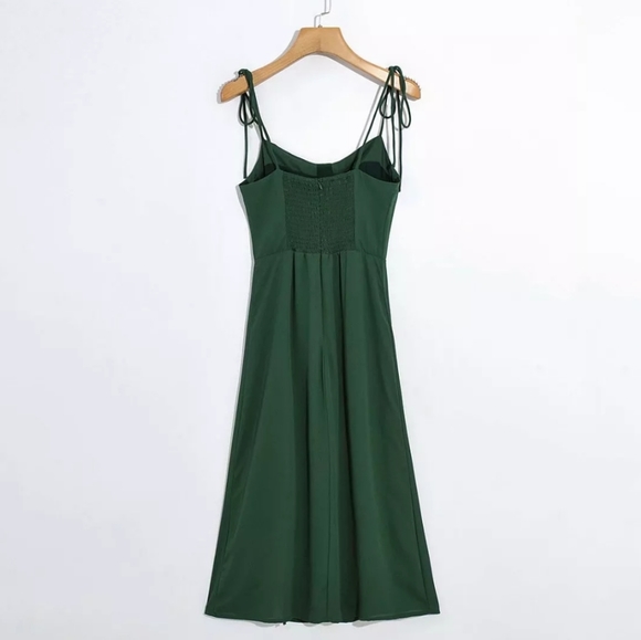 Sweetheart Dual Spaghetti Shoulder Strap Slit Midi Dress main image 1
